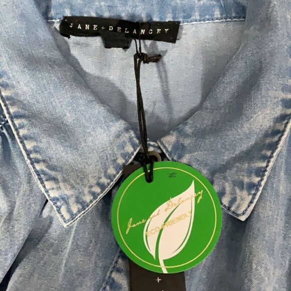 NWT Jane + Delancey Denim Blue Button front Long Sleeve Roll Tabs Shirt Sz L - Picture 7 of 7